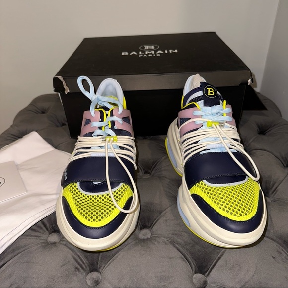 Size 42 Balmain B-bold Panelled Chunky Sneakers - Picture 3 of 15